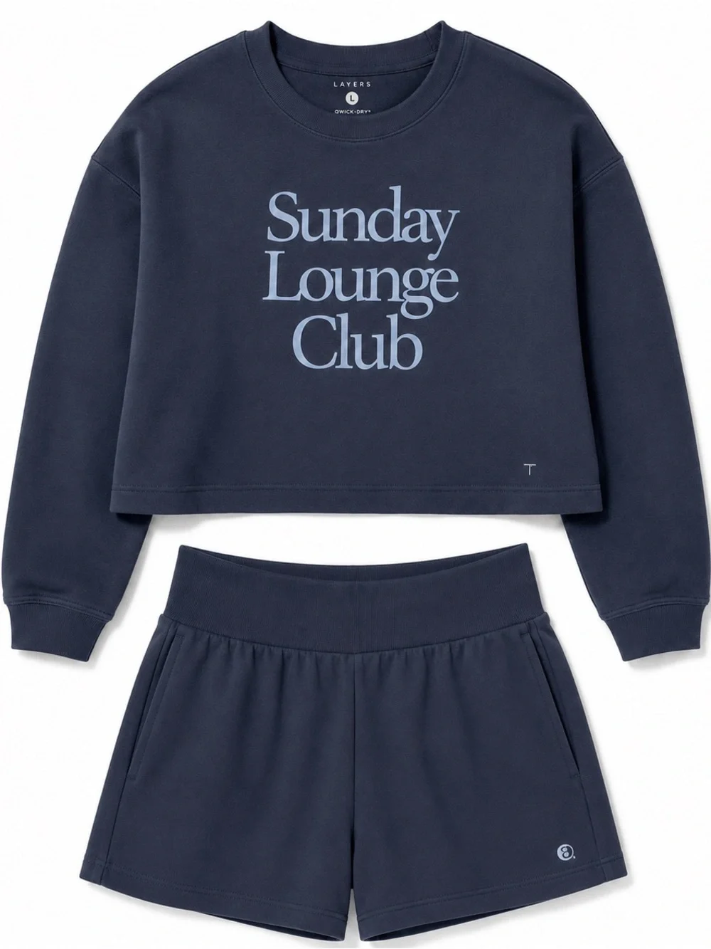 NWT LAYERS Sunday Lounge Club Matching Set Blue Lounge Shorts Sweatshirt L